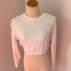 Cropped Ombre Square-Knit Sweater in White